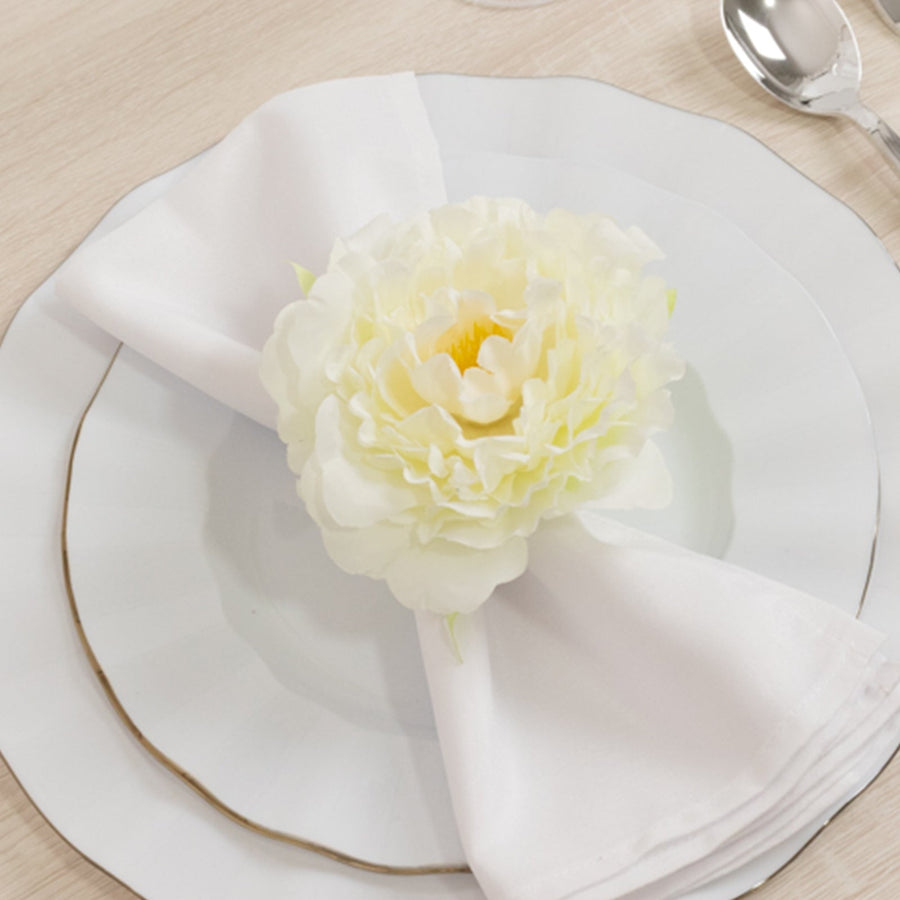 4-Pack Napkin Holders with Silk Peony Flower – Ivory Floral Napkin Rings for Dining Table Settings