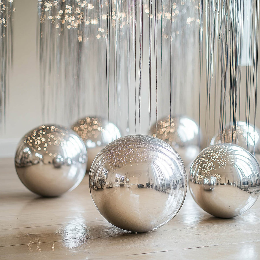4-Pack 39 Silver 4D Orbz Balloons, Metallic Mylar Foil Sphere Balloons for Party Supplies