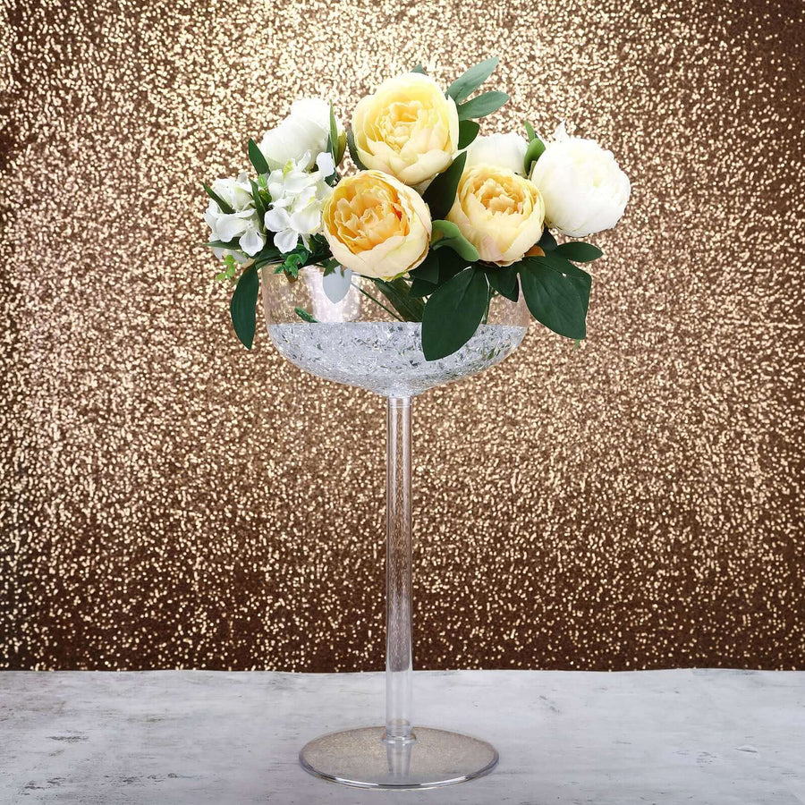 4 Pack | 17.5" Long Stem Martini Flower Vase Clear Plastic Centerpieces