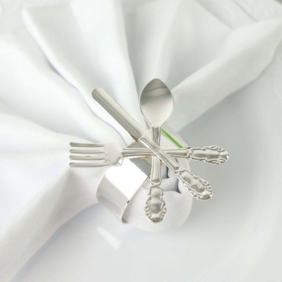 4 Pack | Silver Metal Fork Knife Spoon Design Napkin Rings