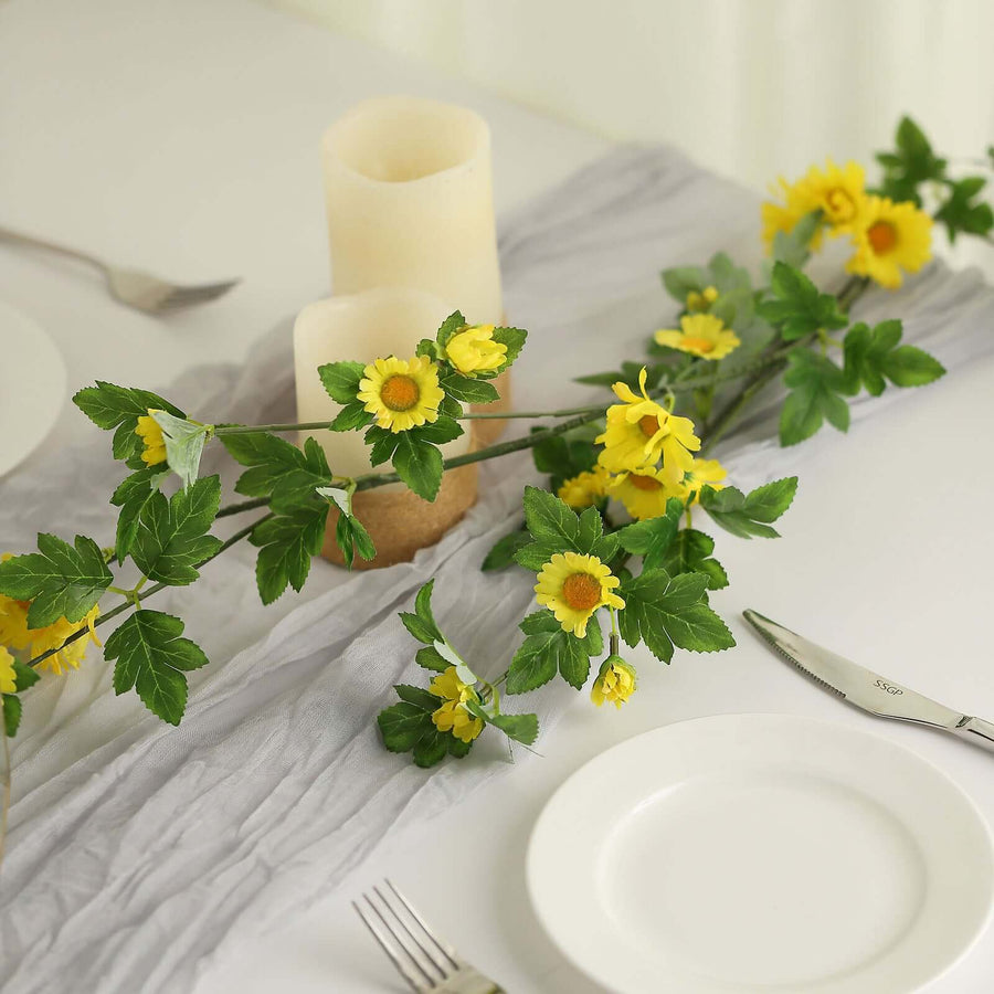 5.5ft | Yellow Artificial Daisy Magnolia Leaf Flower Garland Faux Vine