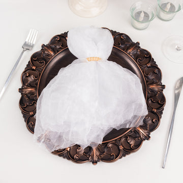 5 Pack White Sheer Crinkled Organza Dinner Napkins, Premium Shimmer Decorative Wedding Napkins - 21"x21"