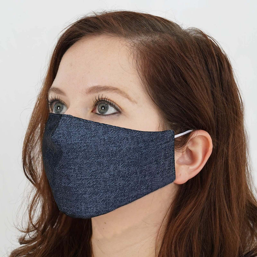 2 Ply Blue Denim Ultra Soft 100% Organic Cotton Face Masks, Reusable Fabric Masks Soft Ear Loops