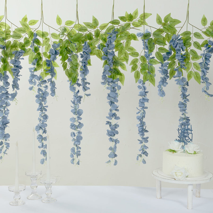 5 Pack 44inch Silk Hanging Wisteria Flower Garland Vines in Dusty Blue, Elaborated