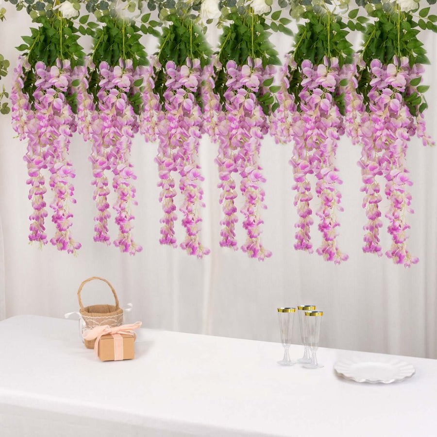 5 Pack | 44inch Lavender Lilac Artificial Silk Hanging Wisteria Flower Vines