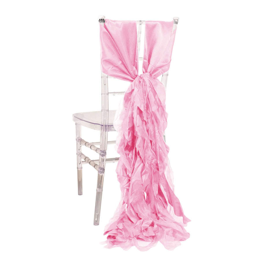 Pink satin chair sash draped elegantly on a clear chiavari chair