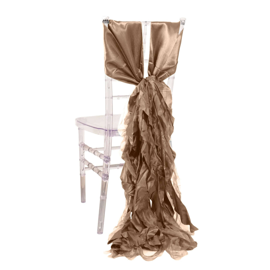 Satin chair sash with ruffled design in champagne color