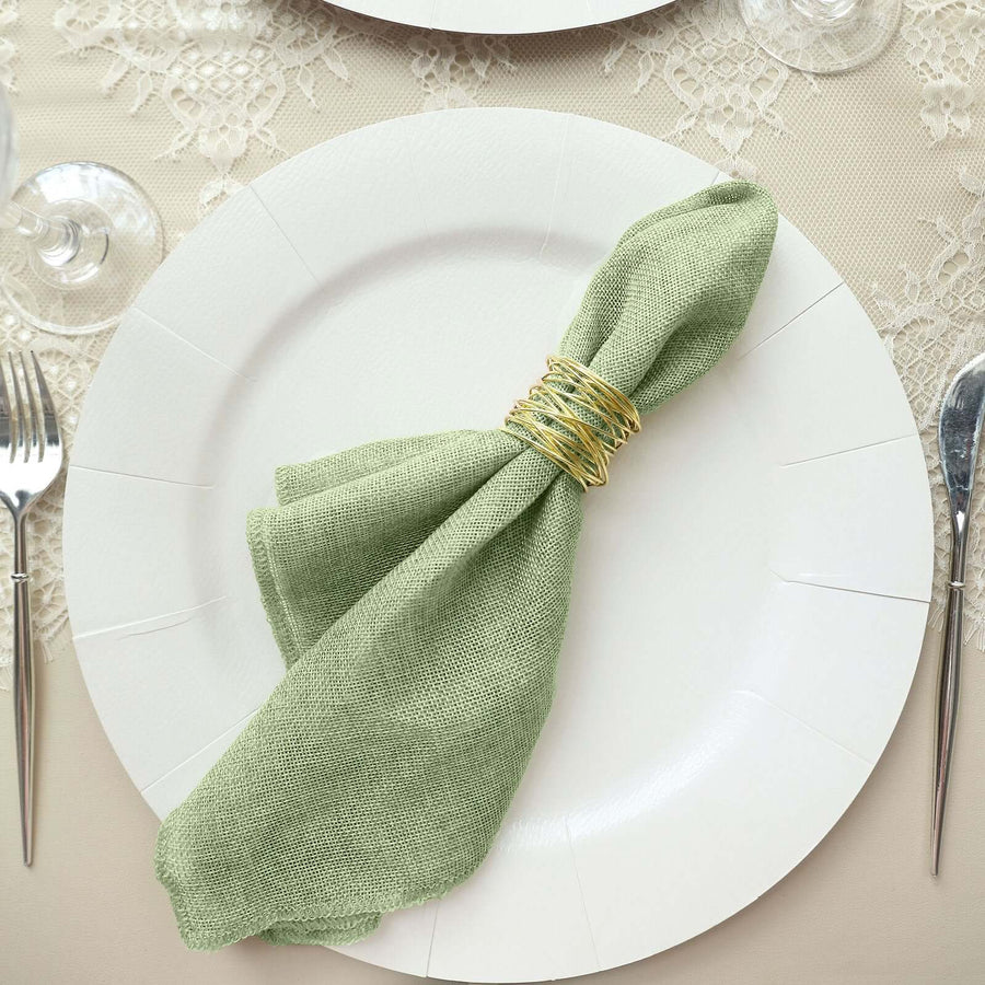 5 Pack | Sage Green Boho Chic Rustic Faux Jute Linen Dinner Napkins - 19inch