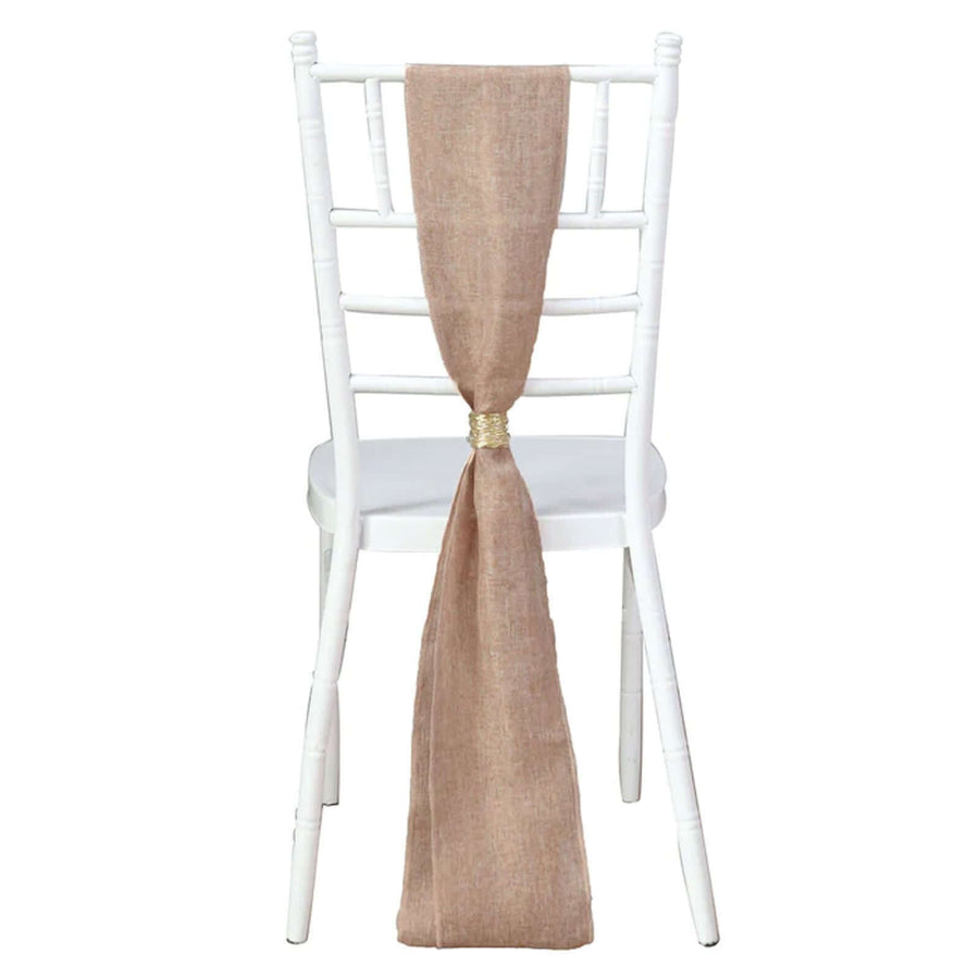 Linen chair sash in natural color tied to a white chair