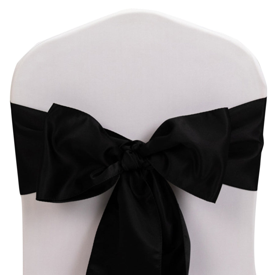 5 Pack Black Lamour Satin Chair Sashes, Chair Bows - 6x106inch