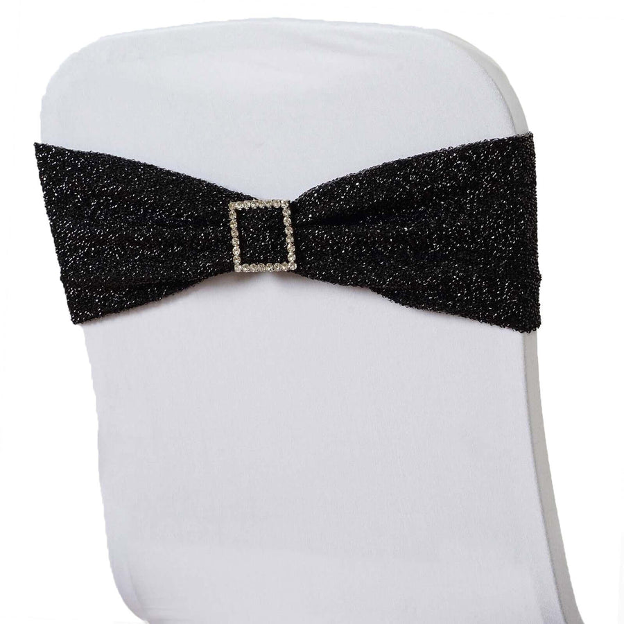5 Pack | Black Metallic Shimmer Tinsel Spandex Chair Sashes