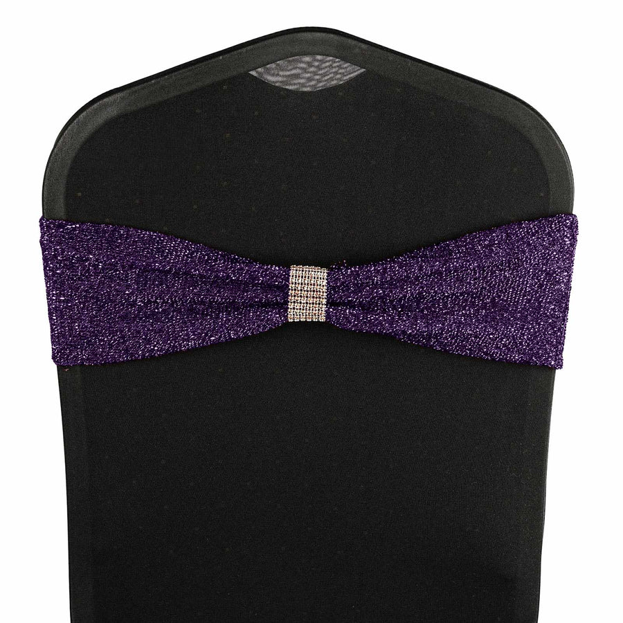 5 Pack | Purple Metallic Shimmer Tinsel Spandex Chair Sashes