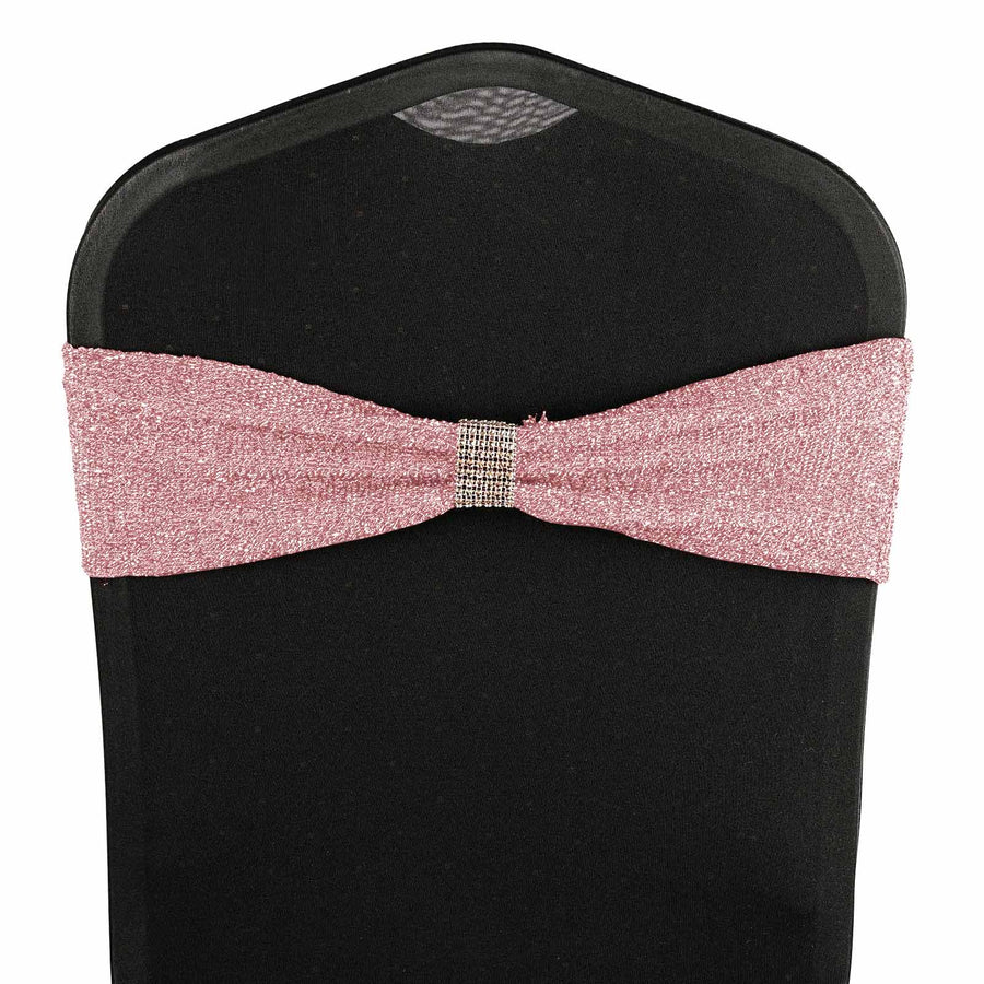 5 Pack | Blush / Rose Gold Metallic Shimmer Tinsel Spandex Chair Sashes