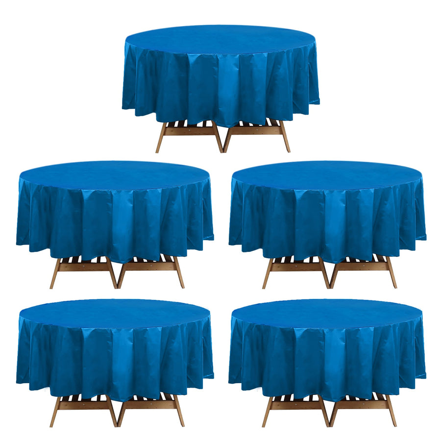 5-Pack Plastic Table Covers 84inch Navy Blue Round - PVC Waterproof Disposable Covers