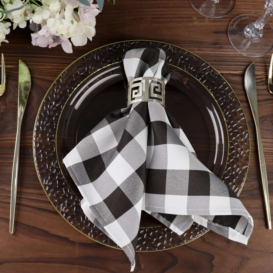 5 Pack | Black/White Buffalo Plaid Cloth Dinner Napkins, Gingham Style | 15x15Inch