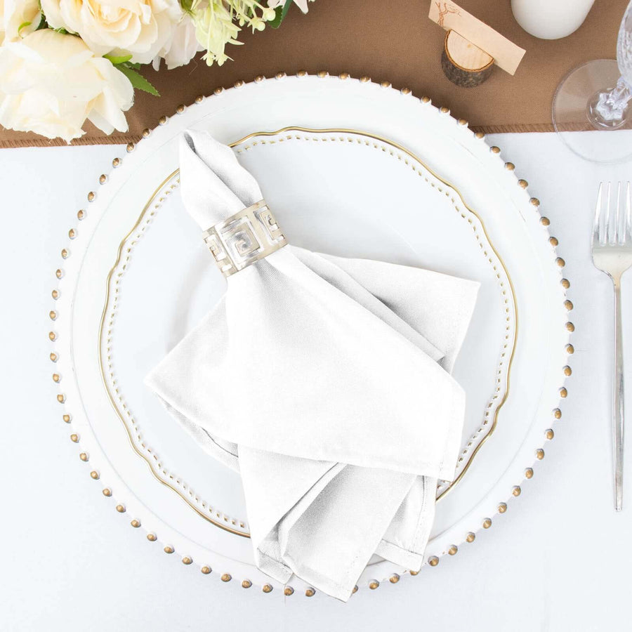 White Cloth Napkins with Hemmed Edges, Reusable Polyester Dinner Linen Napkins - 17"x17"