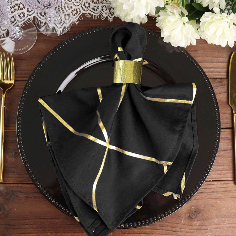 5 Pack | Modern Black & Geometric Gold Cloth Dinner Napkins | 20x20Inch