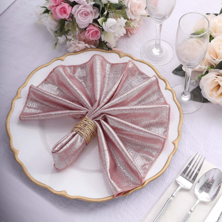 5 Pack Rose Gold Shimmer Sequin Dots Polyester Table Napkins, Reusable Sparkle Glitter Cloth Dinner