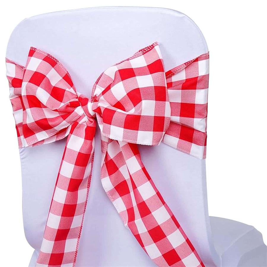 Gingham Chair Sashes | 5 PCS | Red/White | Buffalo Plaid Checkered Polyester Chair Sashes