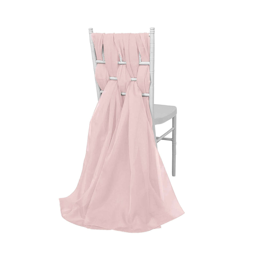 Pink chiffon chair sash draped elegantly over a white chiavari chair