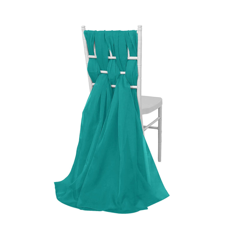 5 Pack | 22x78 inches Turquoise DIY Premium Designer Chiffon Chair Sashes