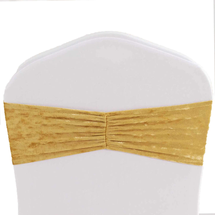White banquet chair cover with gold velvet sash