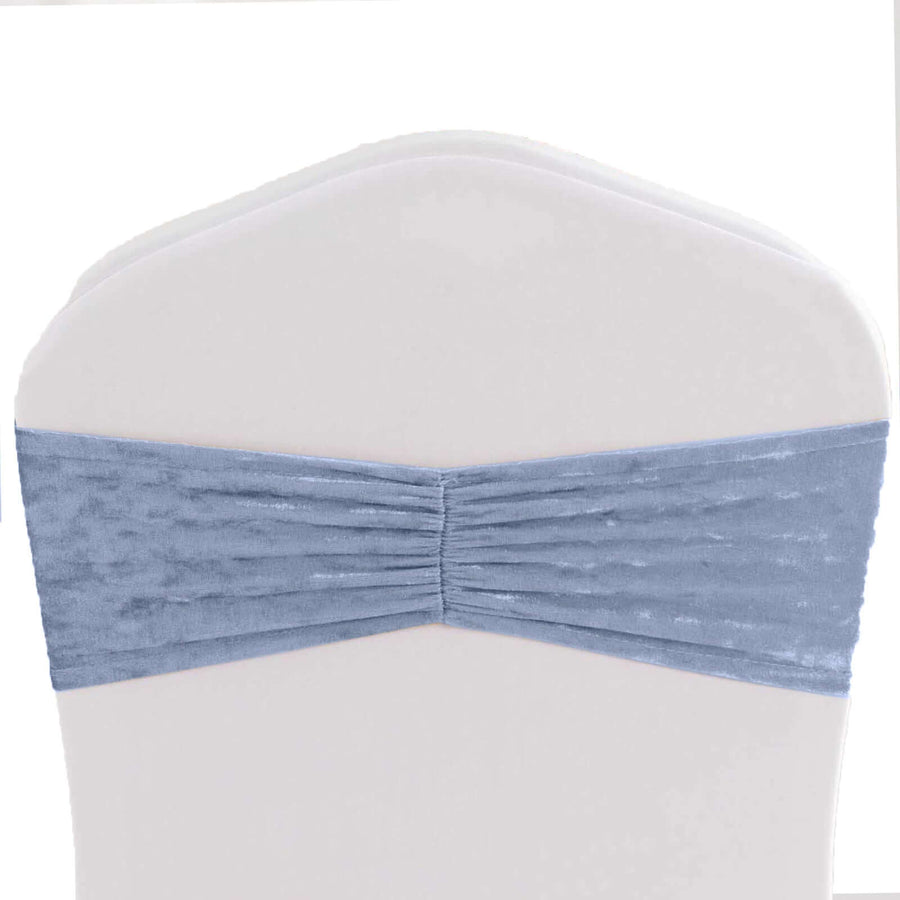 Blue velvet chair sash on white chair back