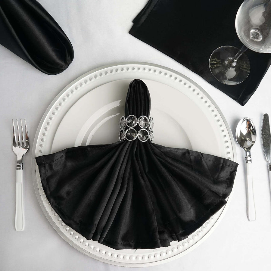 5 Pack | Black Seamless Satin Cloth Dinner Napkins, Wrinkle Resistant