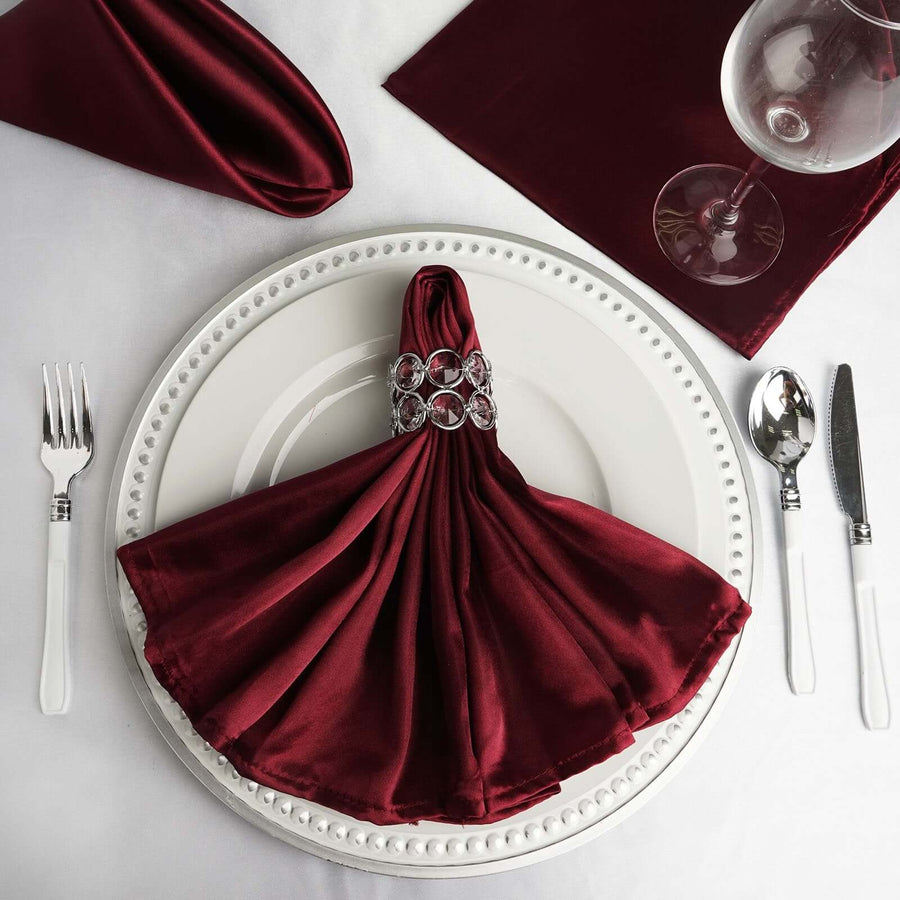 5 Pack | Burgundy Seamless Satin Cloth Dinner Napkins, Wrinkle Resistant