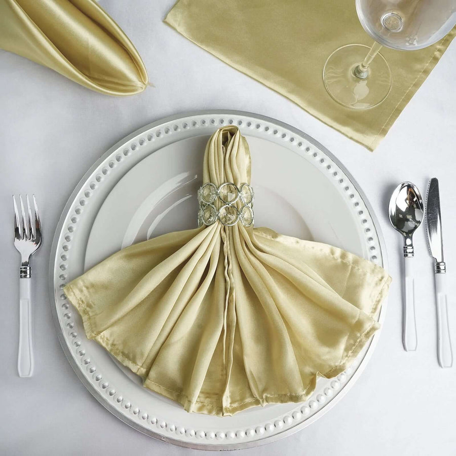 5 Pack | Champagne Seamless Satin Cloth Dinner Napkins, Wrinkle Resistant