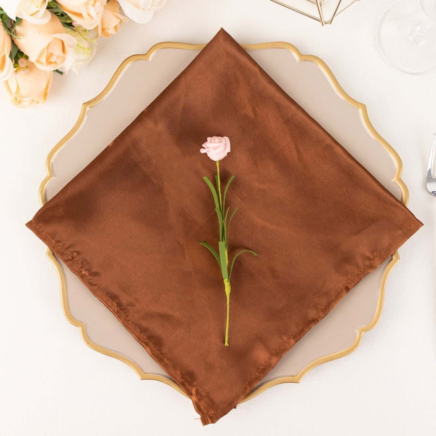 5 Pack Cinnamon Brown Seamless Satin Cloth Dinner Napkins, Wrinkle Resistant - 20inch