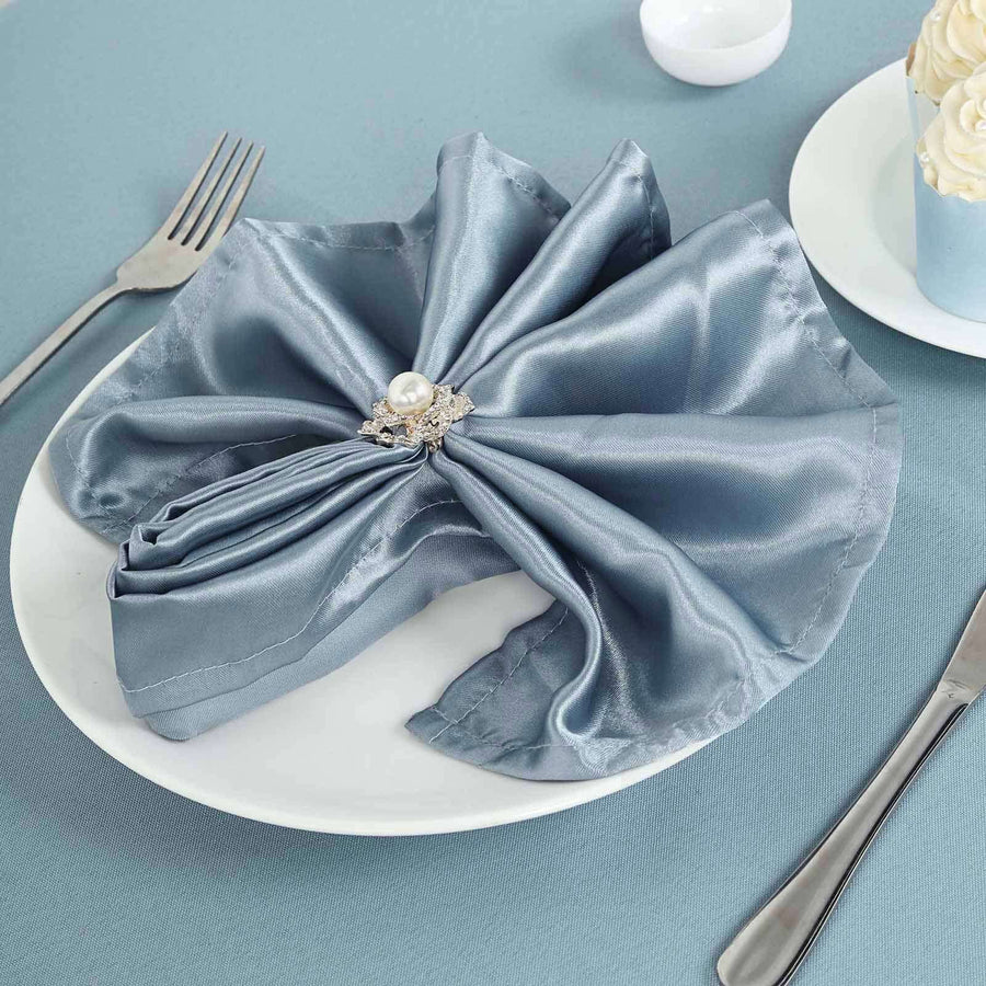 5 Pack | Dusty Blue Seamless Satin Cloth Dinner Napkins, Wrinkle Resistant