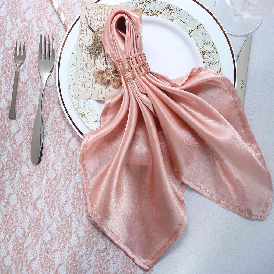 5 Pack | Dusty Rose Seamless Satin Cloth Dinner Napkins, Wrinkle Resistant