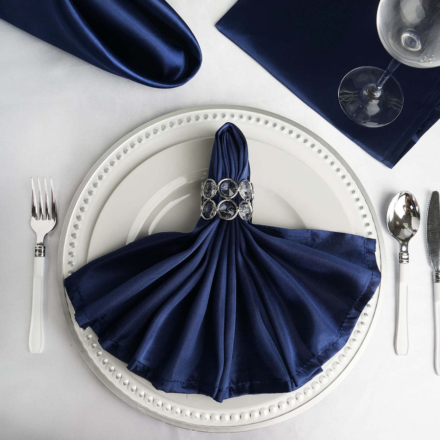 5 Pack | Navy Blue Seamless Satin Cloth Dinner Napkins, Wrinkle Resistant
