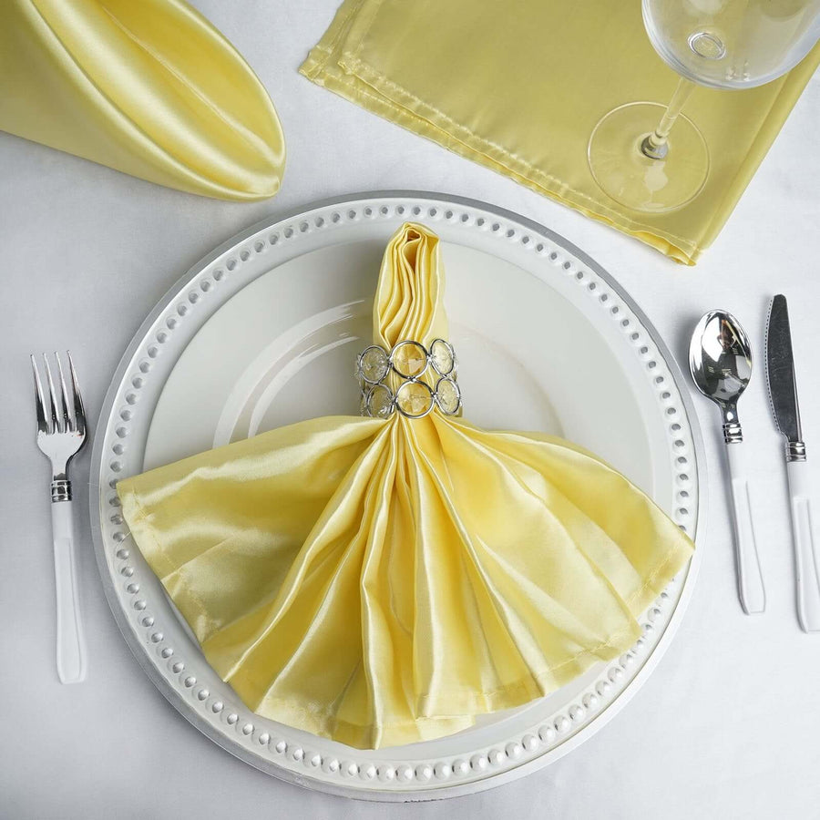 5 Pack | Yellow Seamless Satin Cloth Dinner Napkins, Wrinkle Resistant