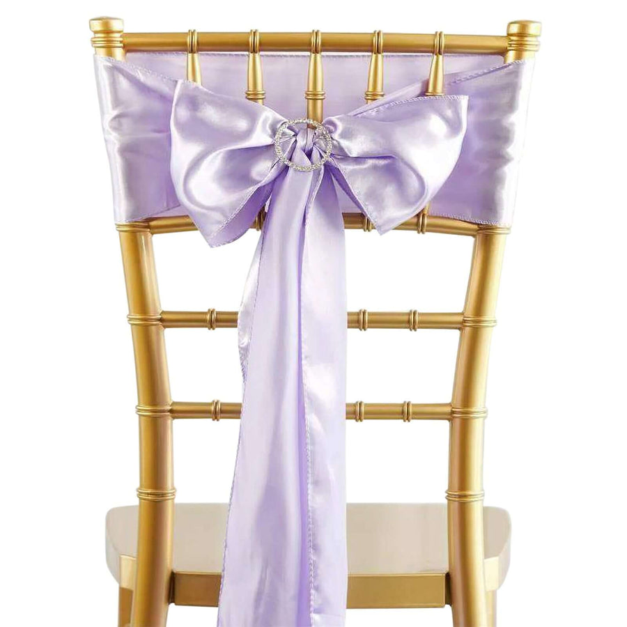 Lavender satin chair sash with bow for elegant event decor