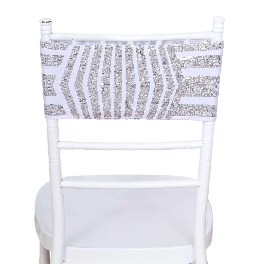 White chair with silver sequin backrest decoration