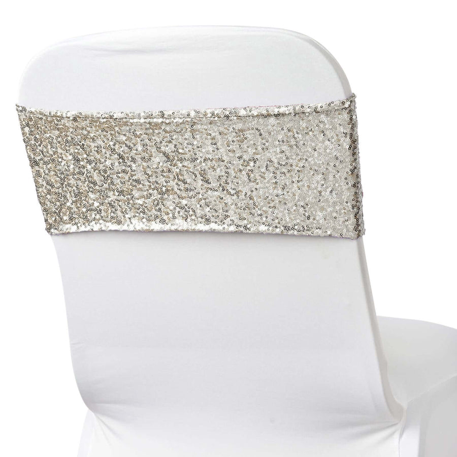 5 pack | 6x15 Silver Sequin Spandex Chair Sash