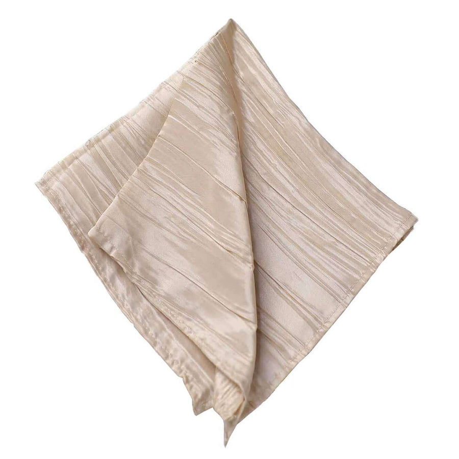 5 Pack | Beige Accordion Crinkle Taffeta Dinner Napkins | 20x20Inch