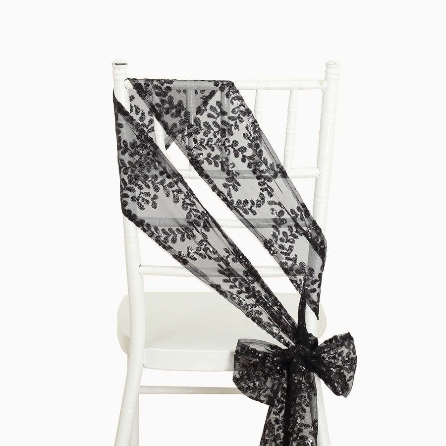 Black lace chair sash draped elegantly on a white chair