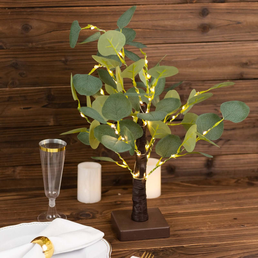 17inch Warm White Fairy Lighted Artificial Eucalyptus Tree, Battery Operated Tabletop Lighted Plant