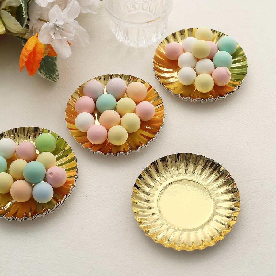 50 Pack | 3.5inch Metallic Gold Scalloped Rim Mini Paper Party Plates