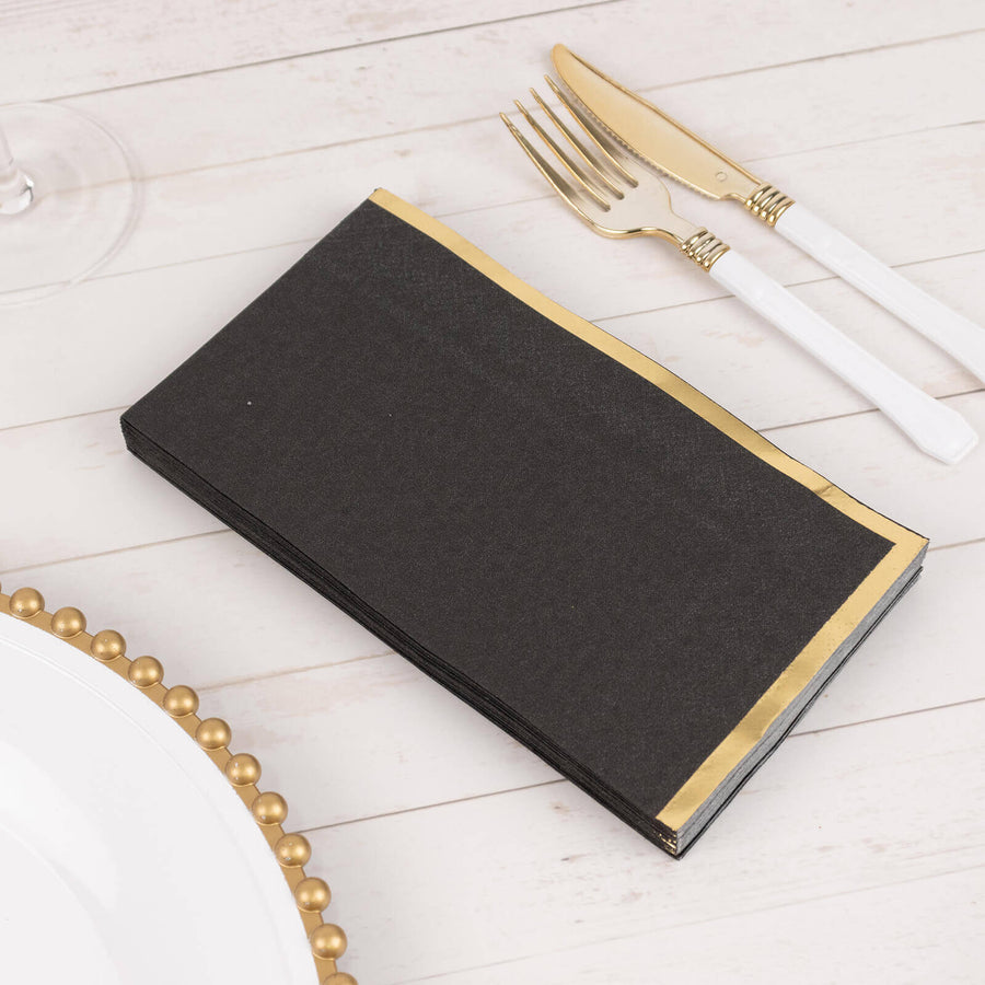 50 Pack Black Soft 2 Ply Disposable Party Napkins with Gold Foil Edge