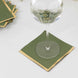 50 Pack Dusty Sage Green Disposable Cocktail Napkins with Gold Foil Edge