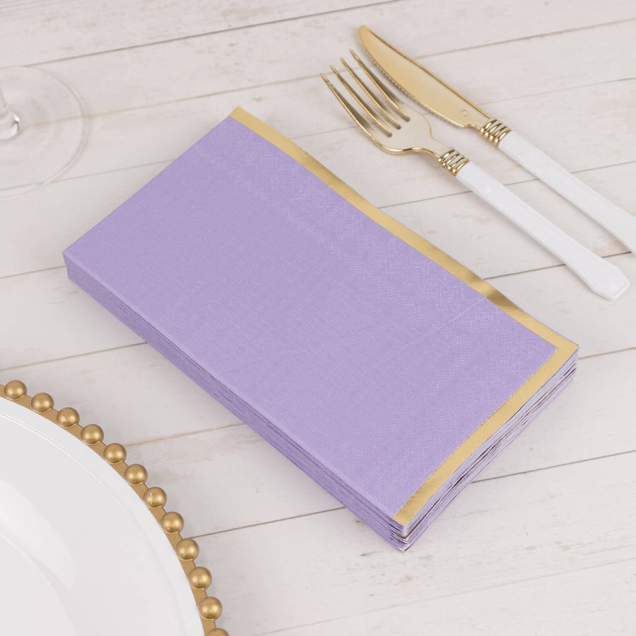 50 Pack Lavender Lilac Soft 2 Ply Disposable Party Napkins with Gold Foil