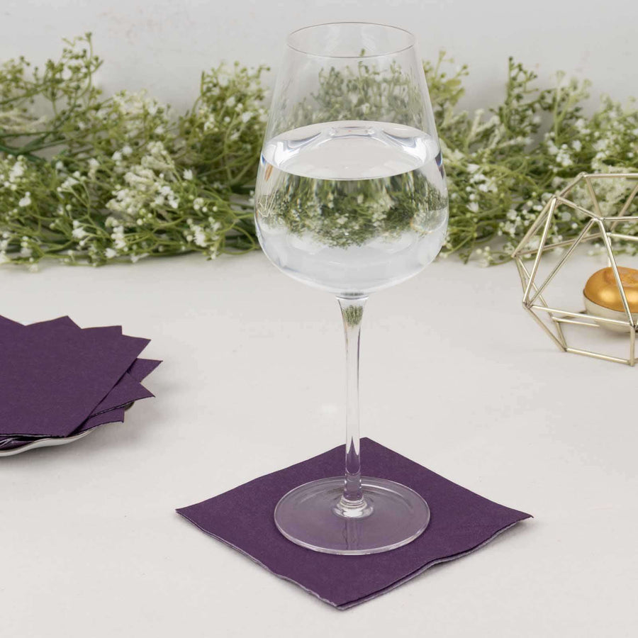 50 Pack Purple Soft 2-Ply Disposable Cocktail Napkins, Paper Beverage Napkins 18 GSM - 5inch