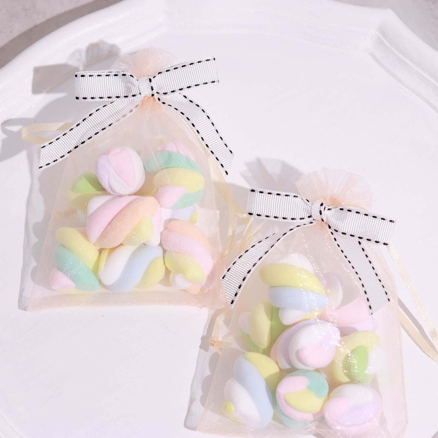 50 Pcs | 3inch White/Black Saddle Stitch Pre Tied Ribbon Bows, Gift Basket Party Favor Bags Decor