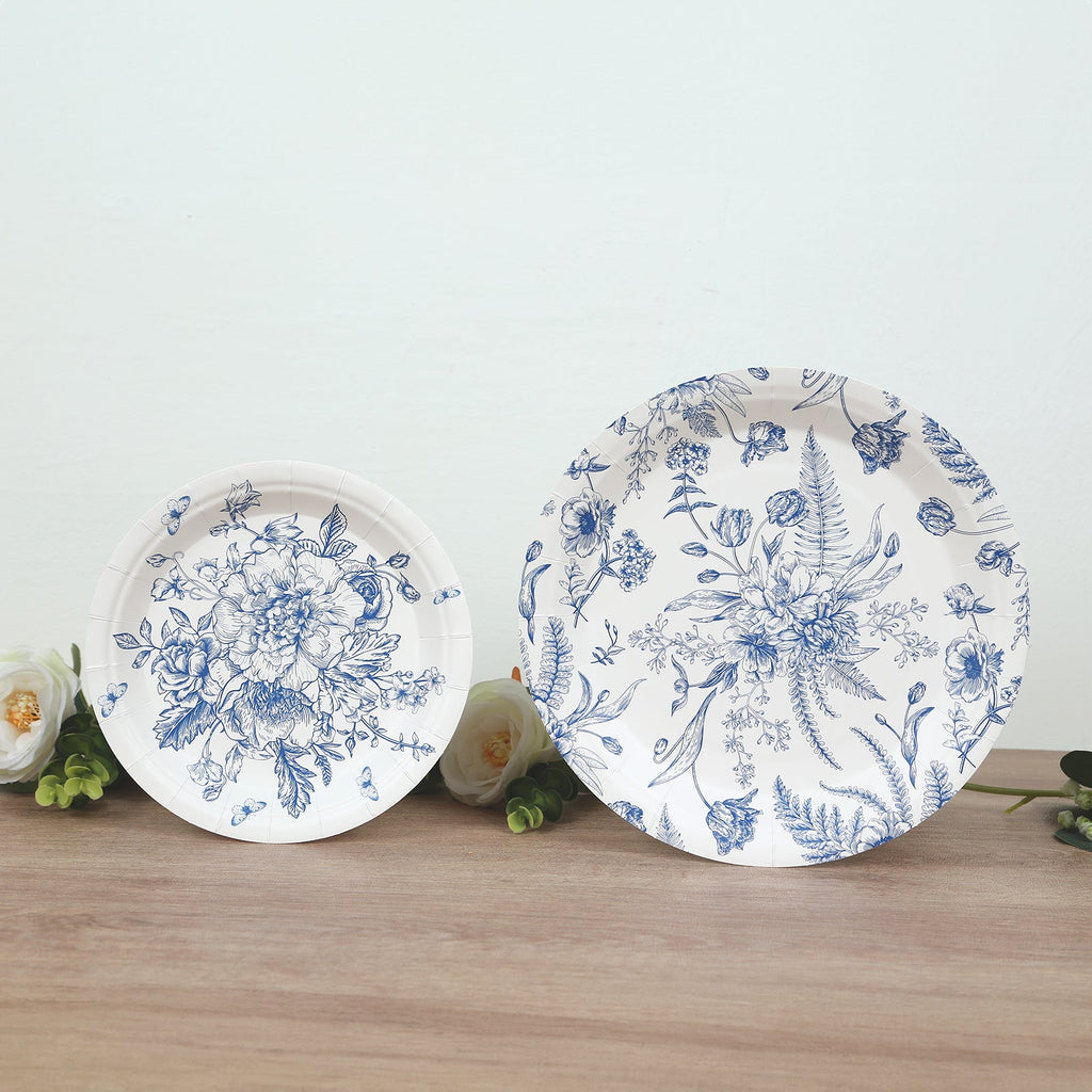 French Toile Paper Round Plates Set 7