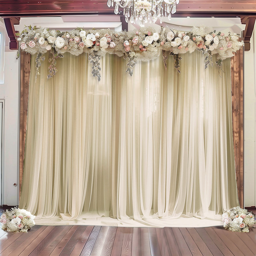 Beige Sheer Backdrop Drape – 5ft x 14ft Wedding Arch & Ceiling Decor Panel, Wrinkle-Resistant