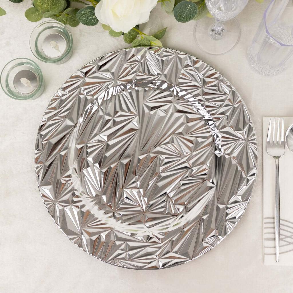 Rock Cut Acrylic Charger Plates Metallic Silver 13" | TableclothsFactory Rock Cut Acrylic Charger Plates Metallic Silver 13" | TableclothsFactory